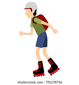 Delivery boy skating on a white background, Vector illustration