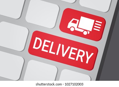 Delivery Button On Laptop Keyboard Fast Courier Service Express Truck Logo Icon Vector Illustration