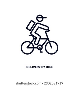 delivery by bike icon. Thin line delivery by bike icon from delivery and logistics collection. Outline vector isolated on white background. Editable delivery by bike symbol can be used web and mobile