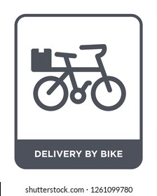 delivery by bike icon vector on white background, delivery by bike trendy filled icons from Delivery and logistic collection, delivery by bike simple element illustration
