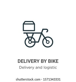 Delivery by bike outline vector icon. Thin line black delivery by bike icon, flat vector simple element illustration from editable delivery and logistic concept isolated on white background