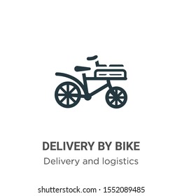 Delivery by bike vector icon on white background. Flat vector delivery by bike icon symbol sign from modern delivery and logistics collection for mobile concept and web apps design.