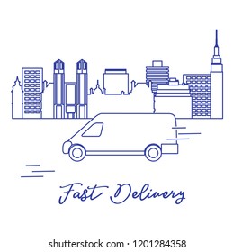 Delivery by car in the city. Fast and convenient shipping. Free delivery.