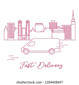 Delivery by car in the city. Fast and convenient shipping. Free delivery.