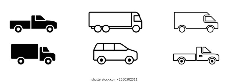 Delivery by car icon in different style vector illustration. Car icon set in linear style. Transport vector illustration