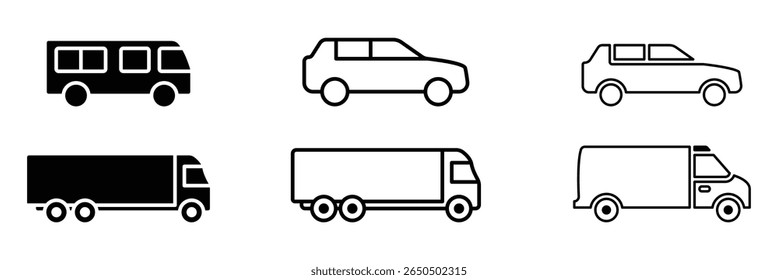 Delivery by car icon in different style vector illustration. Car icon set in linear style. Transport vector illustration
