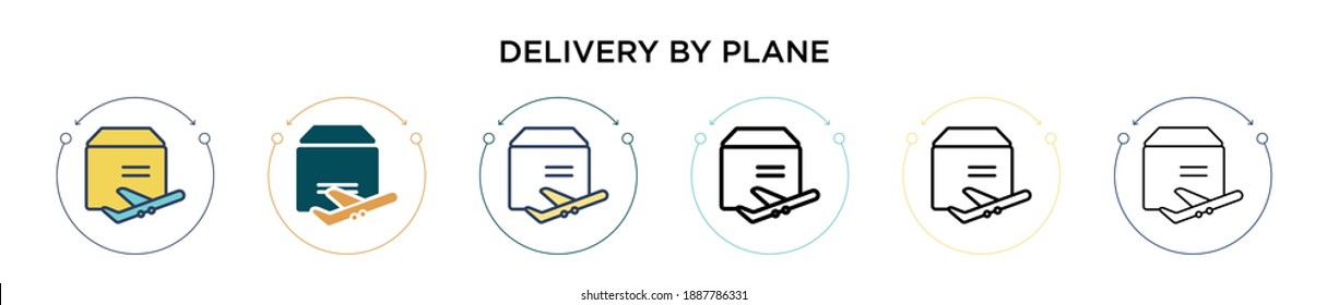 Icono de entrega por plano en el estilo relleno, delgado, contorno y trazo. Ilustración vectorial de dos entregas en color y negro por iconos vectoriales de plano se puede utilizar para móviles, ui, web