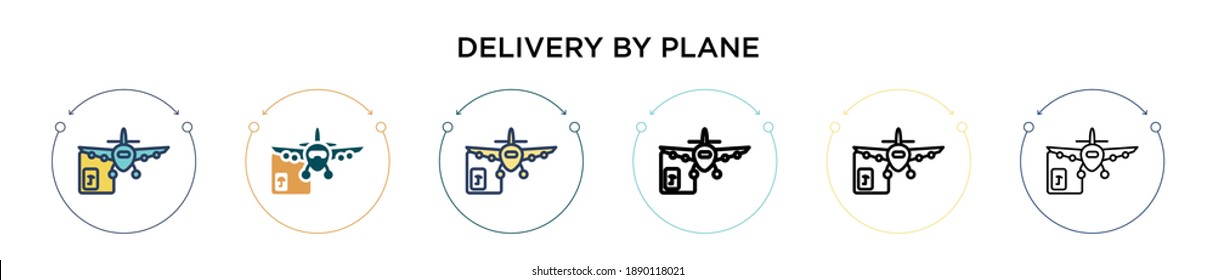 Delivery by plane icon in filled, thin line, outline and stroke style. Vector illustration of two colored and black delivery by plane vector icons designs can be used for mobile, ui, web