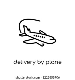delivery by plane icon. Trendy modern flat linear vector delivery by plane icon on white background from thin line Delivery and logistic collection, outline vector illustration