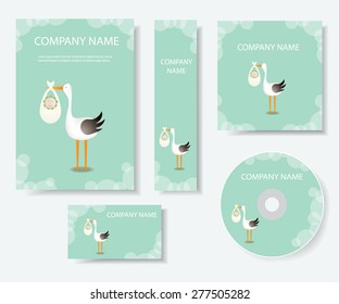 Delivery by a stork.Stationery template design.