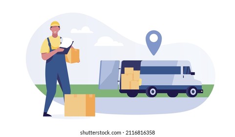 delivery by van through GPS tracking location. delivery vehicle, goods and food delivery.