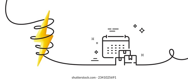 Delivery calendar line icon. Continuous one line with curl. Parcel logistic date sign. Express service symbol. Delivery calendar single outline ribbon. Loop curve with energy. Vector