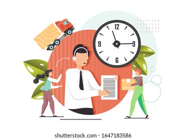 Delivery call center vector flat style design illustration. Customer support center, logistics, call back service concept for web banner, website page etc.