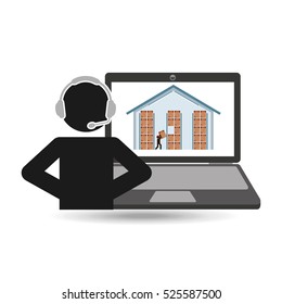 delivery call centre operator online warehouse cardboard boxes vector illustration eps 10