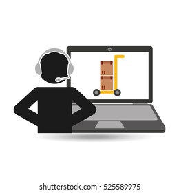 delivery call centre operator online hand truck package vector illustration eps 10