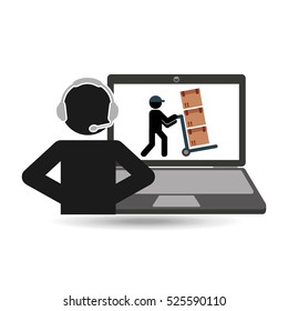 delivery call centre operator online man puching boxes vector illustration eps 10