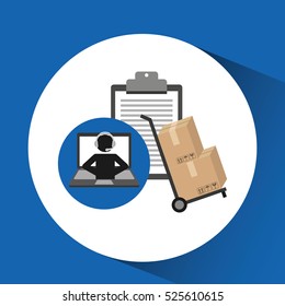 delivery call centre operator online clipboard and hand truck box vector illustration eps 10