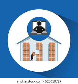delivery call centre operator online warehouse cardboard boxes vector illustration eps 10