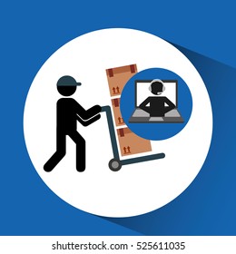delivery call centre operator online man puching boxes vector illustration eps 10