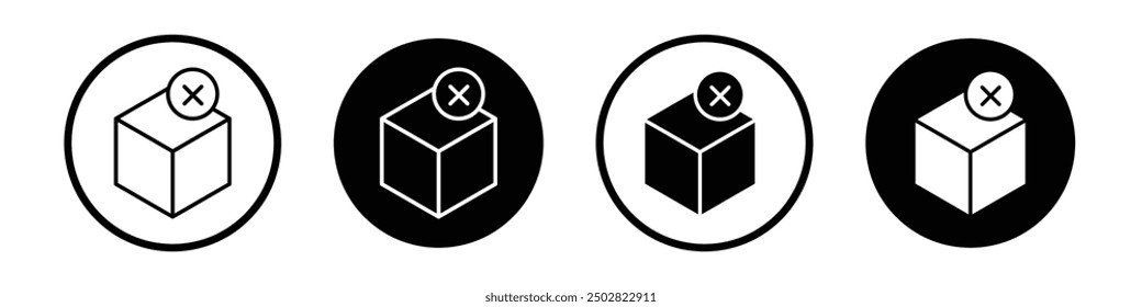 Delivery cancelled vector icon set black filled and outlined style.