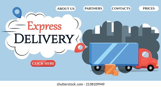 Delivery. The car is carrying cargo. Vector Stock illustration. Website of a company for the transportation of goods and items. Flat style.