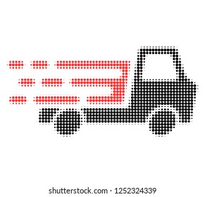 Delivery car chassi halftone dotted icon with fast speed effect. Vector illustration of delivery car chassi designed for modern abstract with symbols of speed, rush, progress, energy.