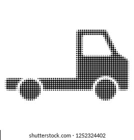 Delivery car chassi halftone dotted icon. Halftone pattern contains round points. Vector illustration of delivery car chassi icon on a white background.