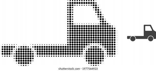 Delivery car chassi halftone dotted icon illustration. Halftone pattern contains round elements. Vector illustration of delivery car chassi icon on a white background.