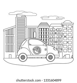 delivery car in cityscape