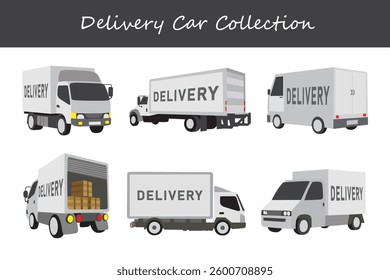 delivery car collection in different style. Vector illustration.