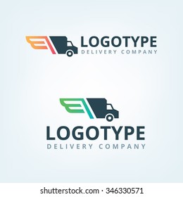 Delivery car company logo. Wings logotype.