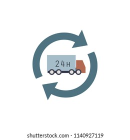 Delivery car flat icon. Truck service pictogram. Vector van isolated on white background.