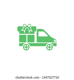 A delivery car with gift box icon - vector