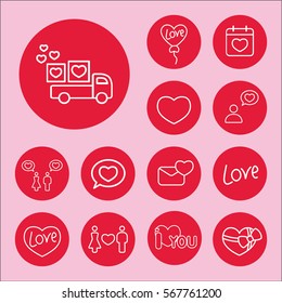 delivery car with hearts love line icons set