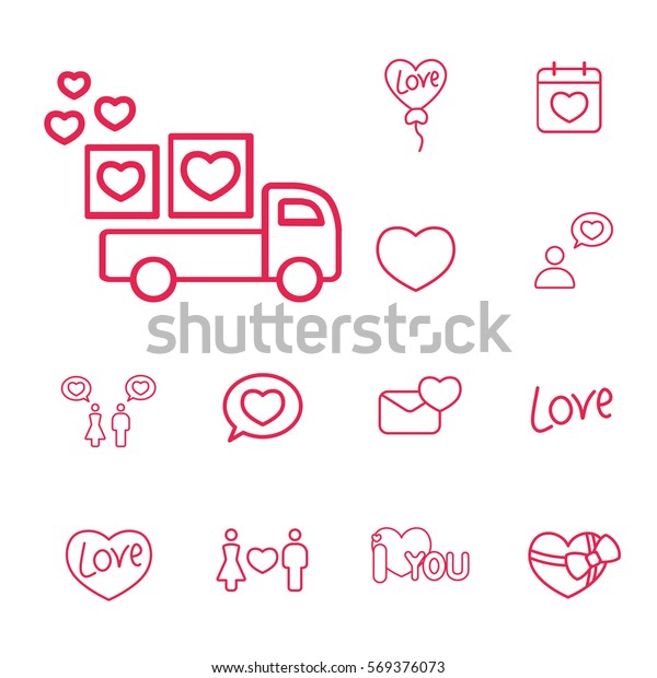 delivery car with\
hearts love line icons\
set