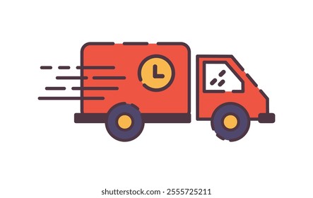 Delivery car icon illustration. Flat line color icon of red delivery truck icon design, signifying fast and efficient shipping. Colored outline icon.