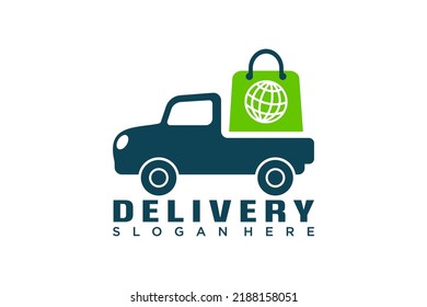 Plantilla vectorial de diseño de logotipo de icono de coche de entrega