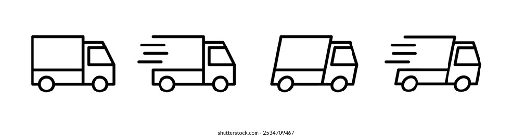 Delivery car icons set. Express delivery, fast shipping, free delivery, logistic trucking. Vector illustration.