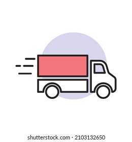 delivery car illustrator, red and purple colors.