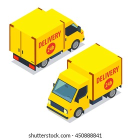 Delivery car isometric illustration.