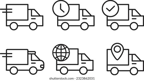 delivery car line icon set of vector