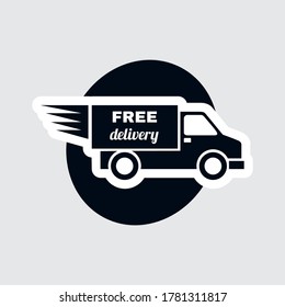 delivery car logo with a gray background