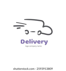Delivery Car Logo Vector Transportation Company. Sign Icon Label Carry Website. Simple Flat Symbol Hand Drawing Label. Doodle Cartoon Style Logotype Fast Auto Concept.Illustration Isolated Background.