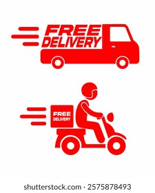 Delivery Car and Motorcycle Icon simple red vector illustration