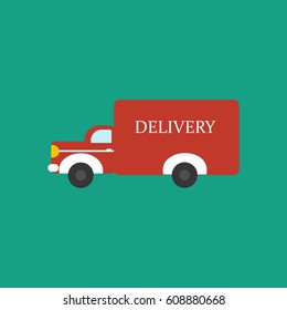 Delivery car on the green background. Vector illustration