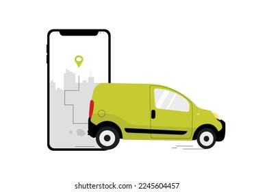 delivery. Car and phone. Delivery with phone and car. Vector illustration