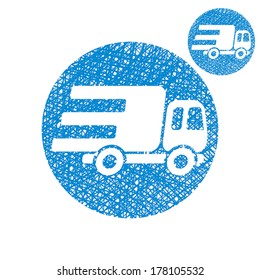 Delivery car small truck vector simple single color icon isolated on white background with sketch lined hand drawn texture.