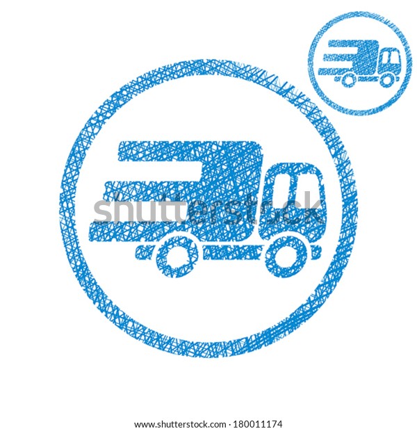 Delivery\
car small truck vector simple single color icon isolated on white\
background with sketch lined hand drawn\
texture.