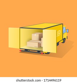 Delivery car truck 3d isometric with logistic concept. 3d perspective illustration