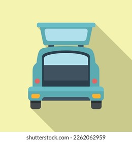 Delivery car trunk icon flat vector. Vehicle door. Travel suitcase